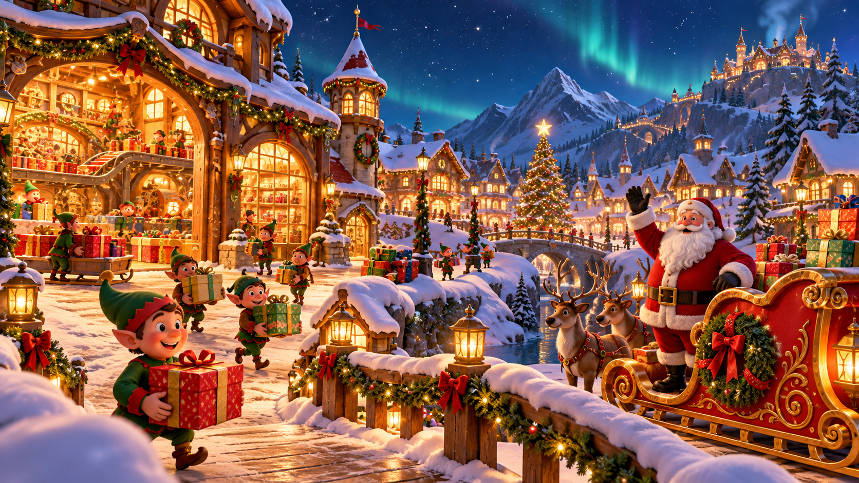 A magical snowy North Pole village